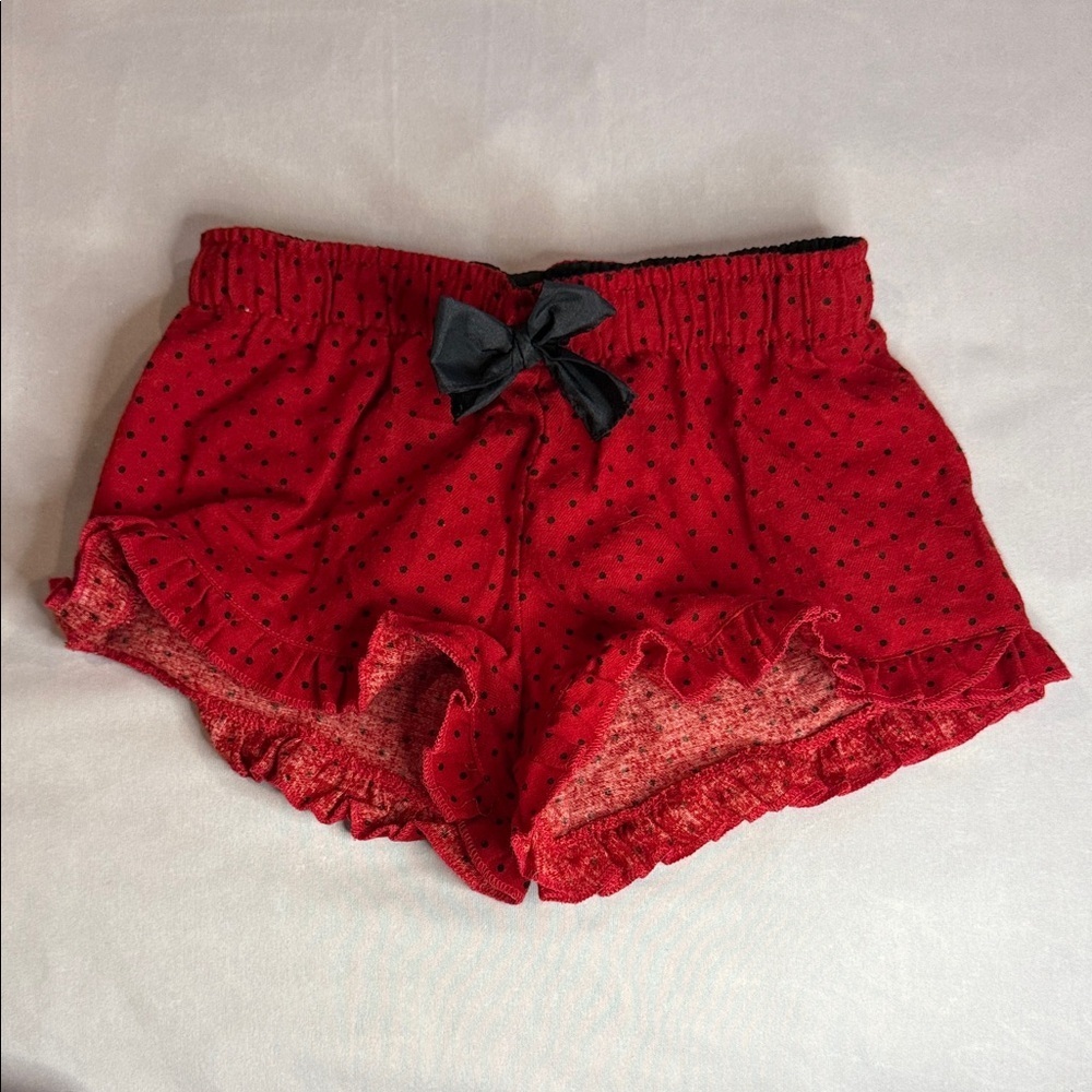 Boxercraft Red Pyjama Shorts Black Polka Dot Ruffles Bow Youth Size S (6-8)